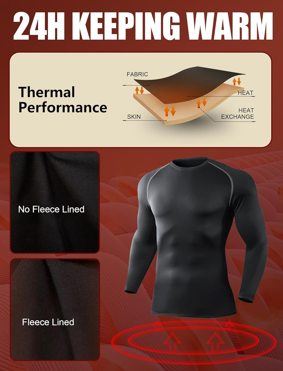 TELALEO 3 Pack Men'S Thermal Compression Shirt Fleece Lined Long Sleeve Athletic Base Layer Cold Weather Gear Workout Top image number 6