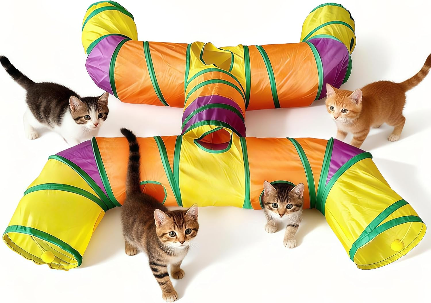 GRETMIX Cat Tunnels for Indoor Cats, Self-Luminous Cat Tunnel with Plush Ball, 3 Way Kitten Tunnel Collapsible, Cat Play Tunnel with Interactive Peephole for Large Cat, Puppy, Kitten