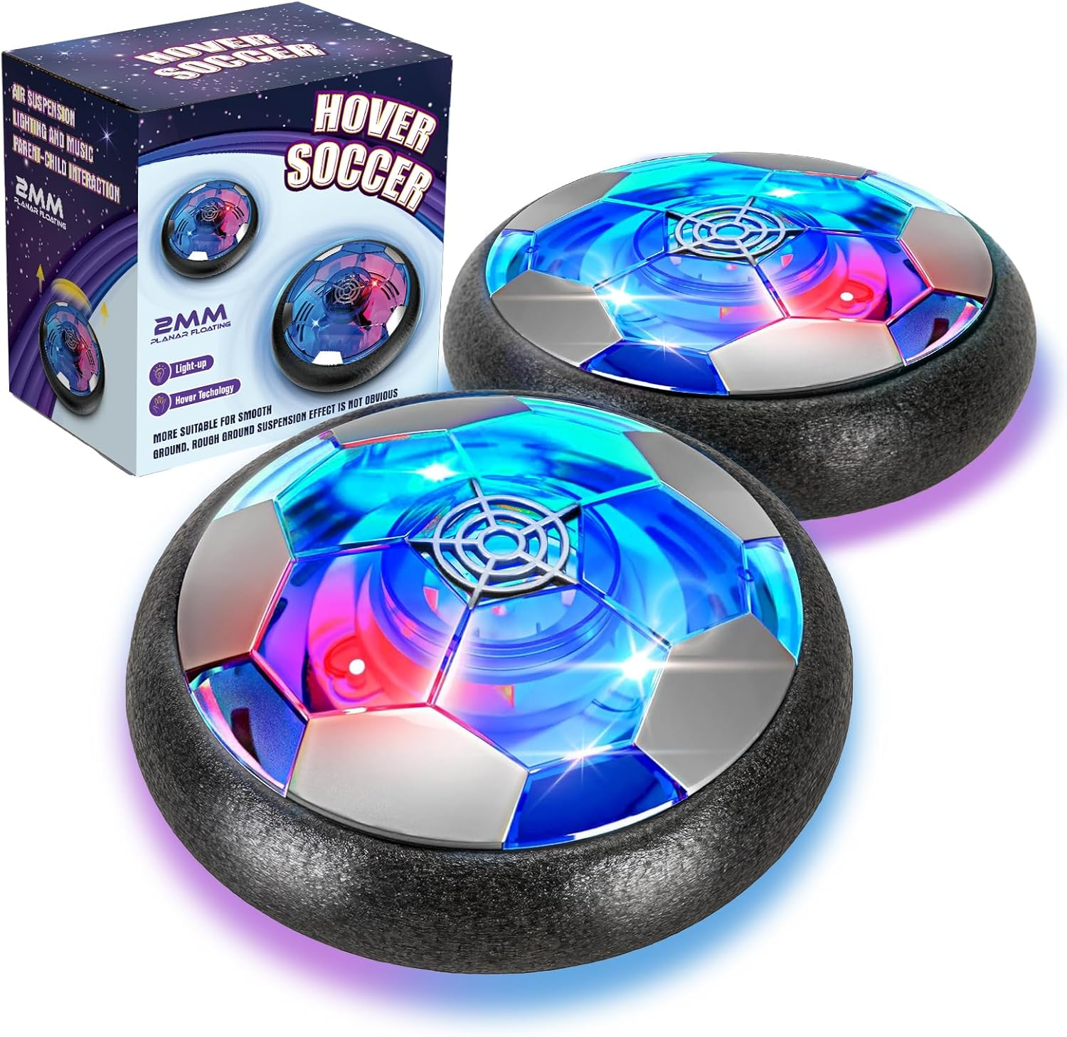 Hover Soccer Ball for Boys Girls Toys, 2 Pack LED Soccer Ball Toys Playing Football Indoor Outdoor Game, Birthday Gifts for Kids Age 3 4 5 6 7 8-12 Year Old, Light-Up Toys Game for Kids 6-8 image number 1