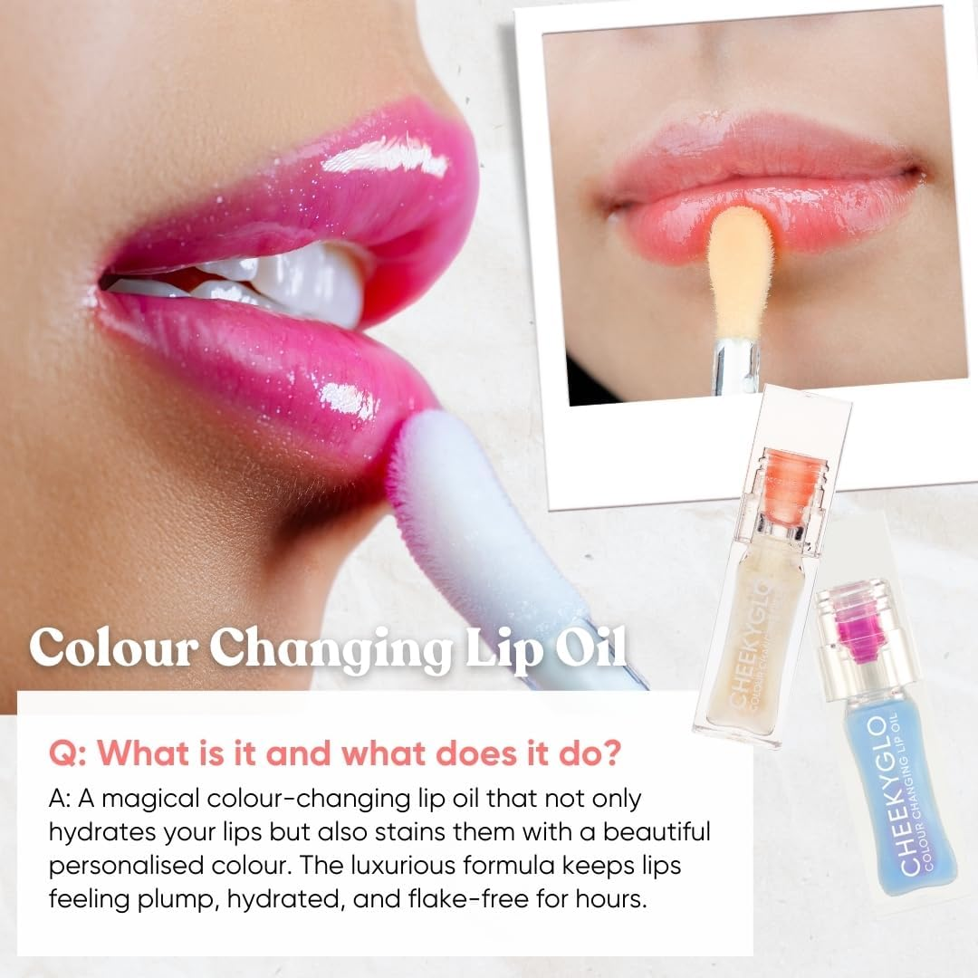 Cheekyglo Colour Changing Lip Oil (Strawberry Matcha) | Ultra-Hydrating & Moisturizing | Magic Lip Gloss | Juicy & Glossy Lips | Non-Sticky Feel | Transfer Proof | 12Hr Lip Stain | Strawberry Scented | Colour Changing Technology image number 2