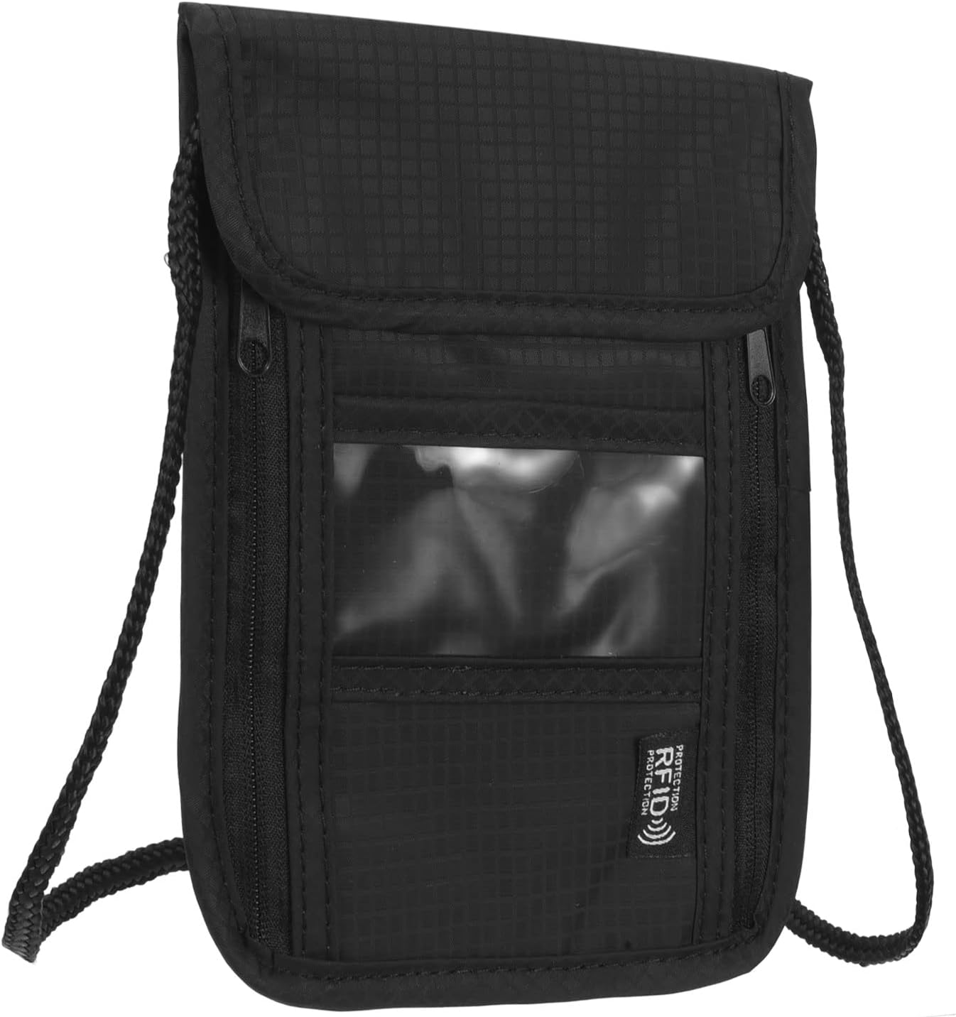 Uxcell Neck Wallet Travel Pouch, Passport Holder RFID Blocking Waterproof Neck Pouch with Adjustable Strap for Women & Men, Black