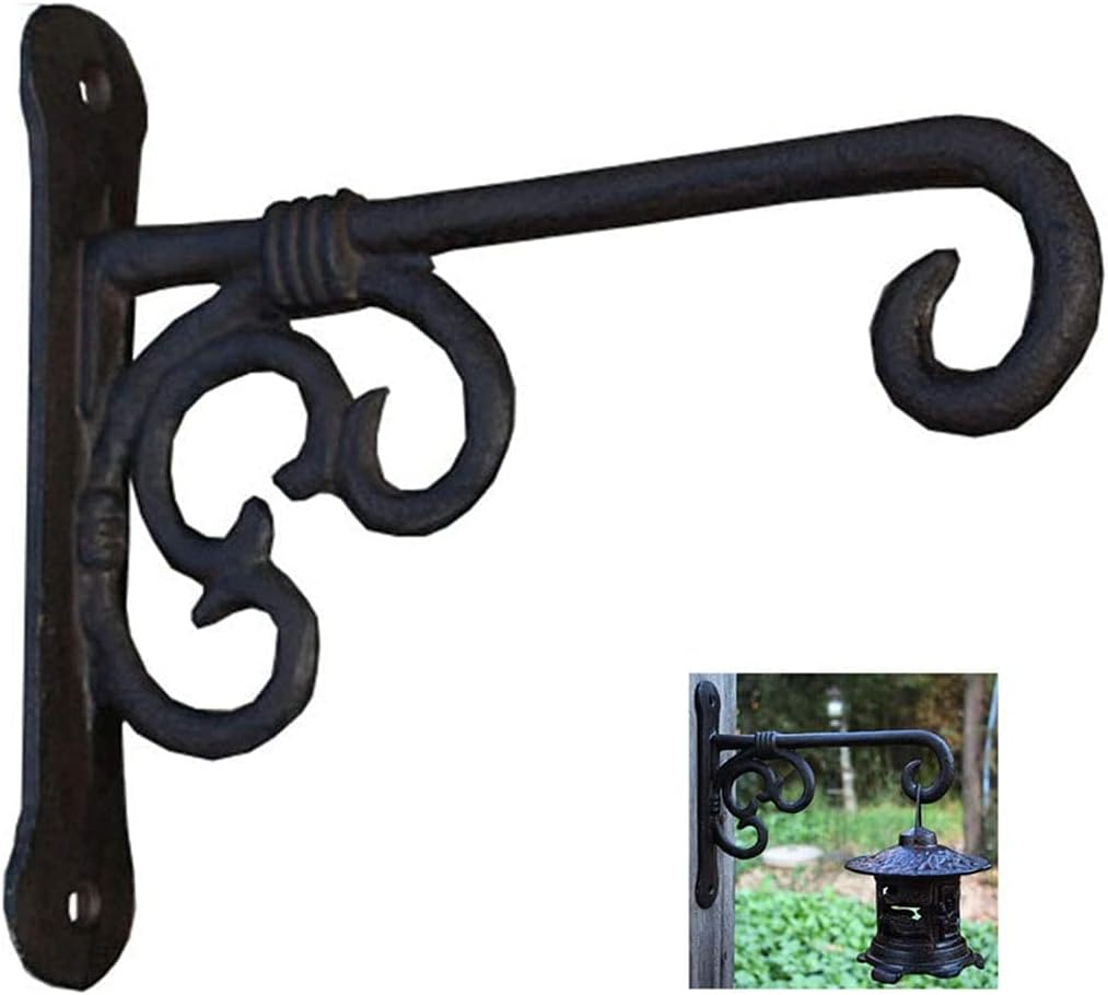 Heavy Duty Cast Iron Large Hook Hanging Plant Brackets,Cast Iron Vintage Wall Hook,Wrought Iron Wall Flower Stand,Garden Decoration, Balcony Hanging Basket Rack-2Pcs image number 2