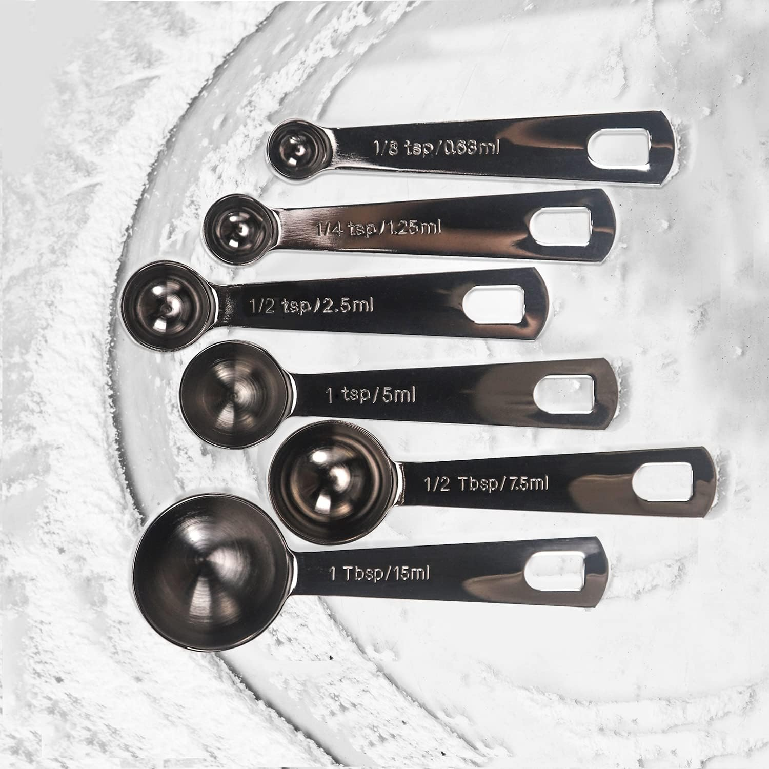 Black Measuring Spoons, Heavy Duty 18/8 Stainless Steel Metal Measuring Spoons Set of 6, Black Plated Spoon for Dry or Liquid Ingredients for Cooking Baking, Tablespoon Teaspoon Measuring Spoon Spice image number 2