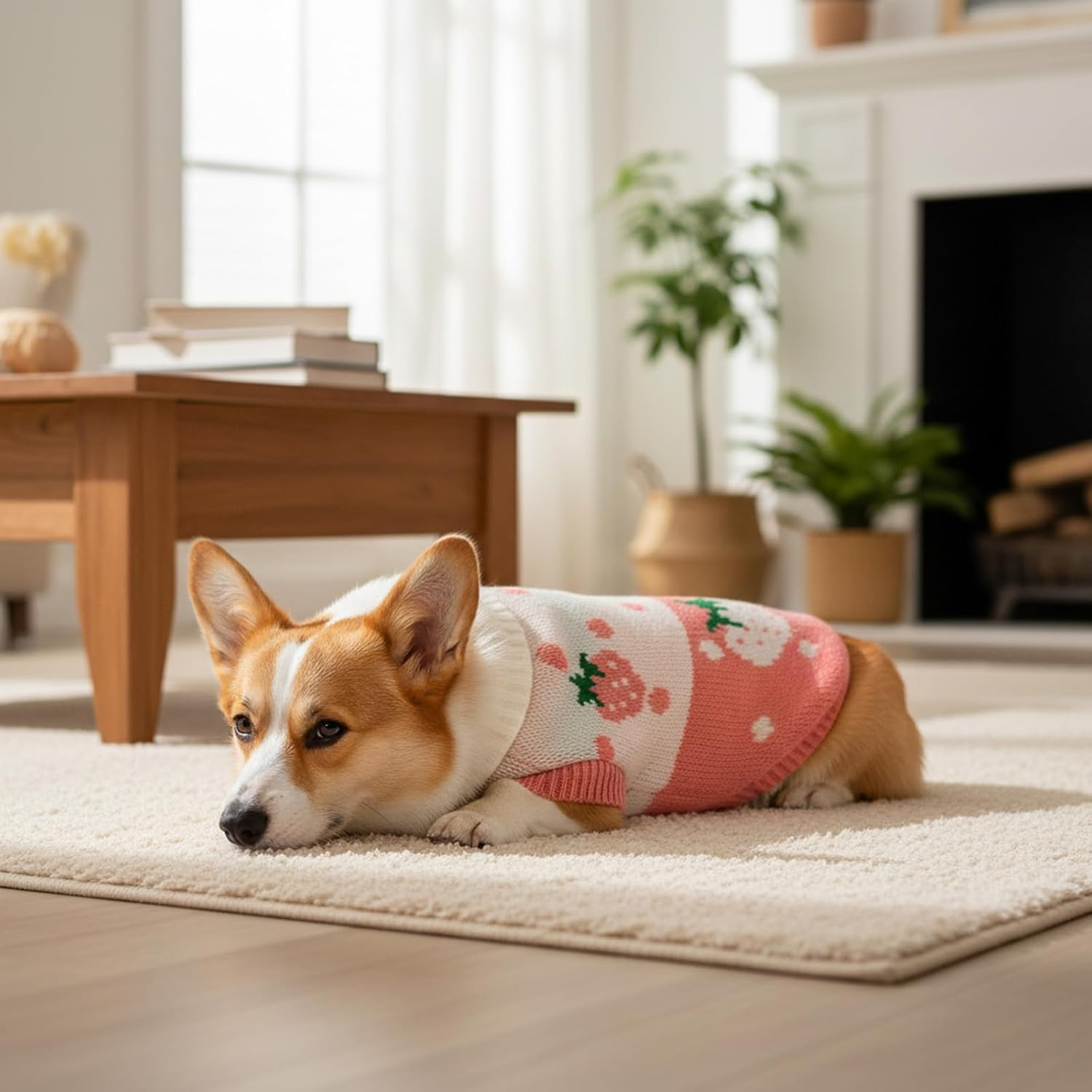 Pack of 2 Dog Jumpers for Small Dogs, Soft Knitted Jumper for Dogs and Cats, Winter Clothing for Pets Such as Rabbits and Guinea Pigs, Green and Pink Strawberry Pattern, 23 Cm image number 6