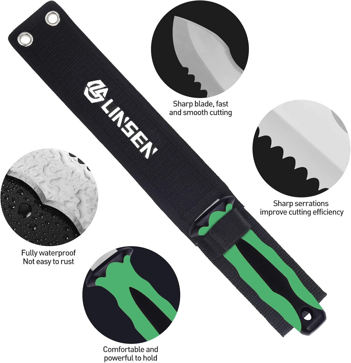 PAXLINSEN Stainless Steel Garden Knife with 7.8" Blade with New Handle, Double Side Utility Sod Cutter Lawn Repair Garden Knife with Nylon Sheath (GREEN)