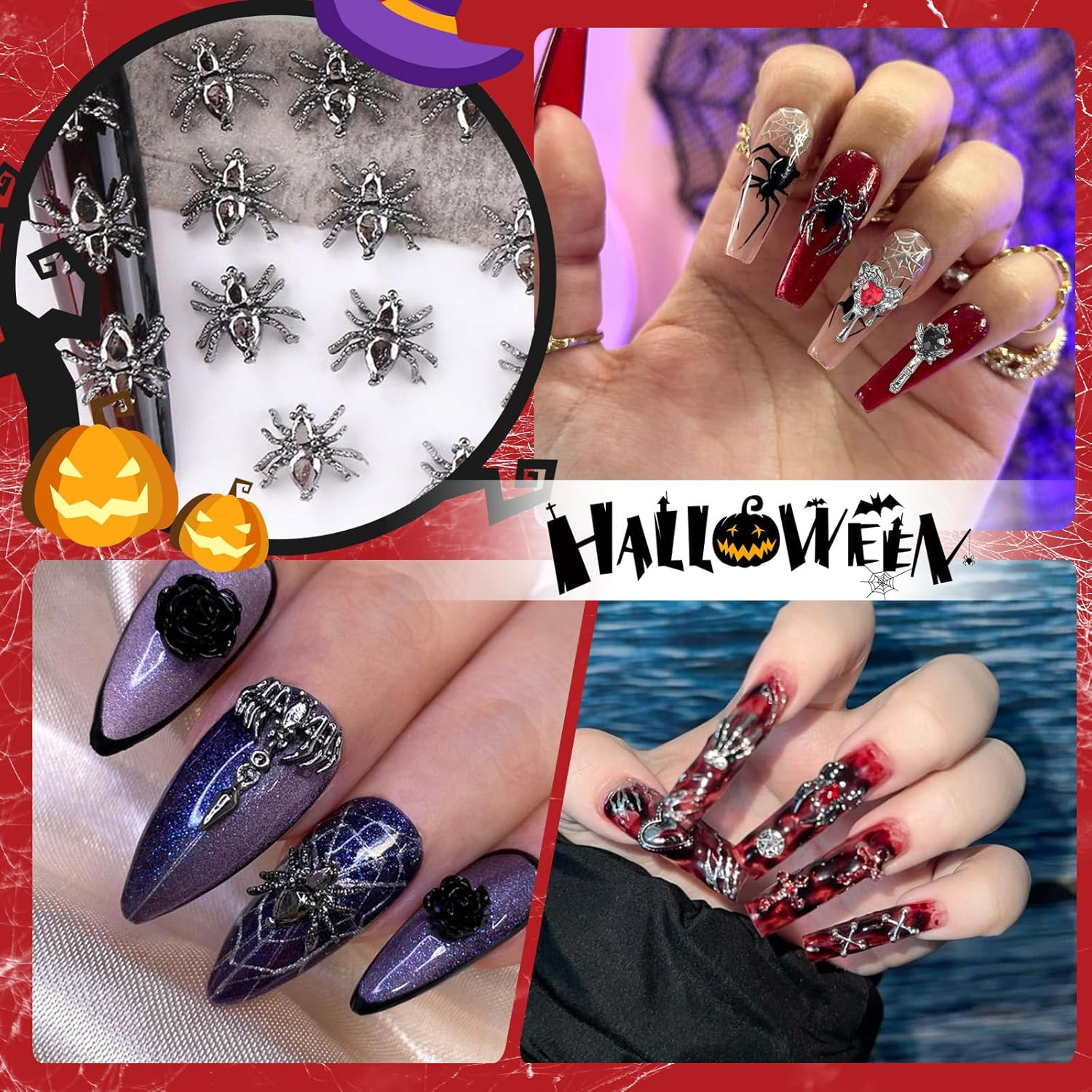 Tatiwoo 84 Pcs Multi Shapes Black Halloween Nail Charms & Gems, Retro Gothic Design, Easy to Use, Perfect for DIY Nail Art & Gifts image number 4