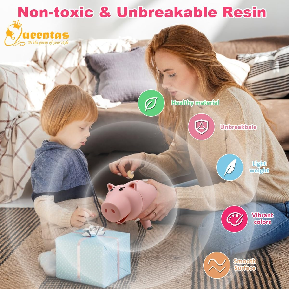 QUEENTAS Hamm Toy Story Piggy Banks for Kids Large Pig Money Box Pink Plastic Savings Bank for Children Kids Practical Birthday image number 3