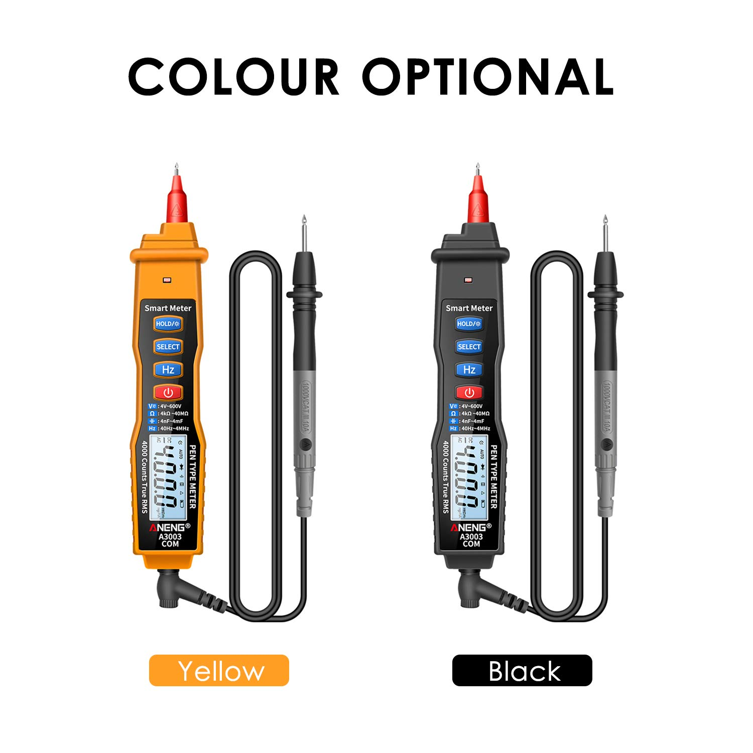 Digital Pen Multimeter NCV AC/DC Voltmeter Ohmmeter Resistance Capacitance Frequanecy Live Line Test Handheld 4000 Counts LCD Backlight Tester with Data Hold and Flashlight Yellow image number 3