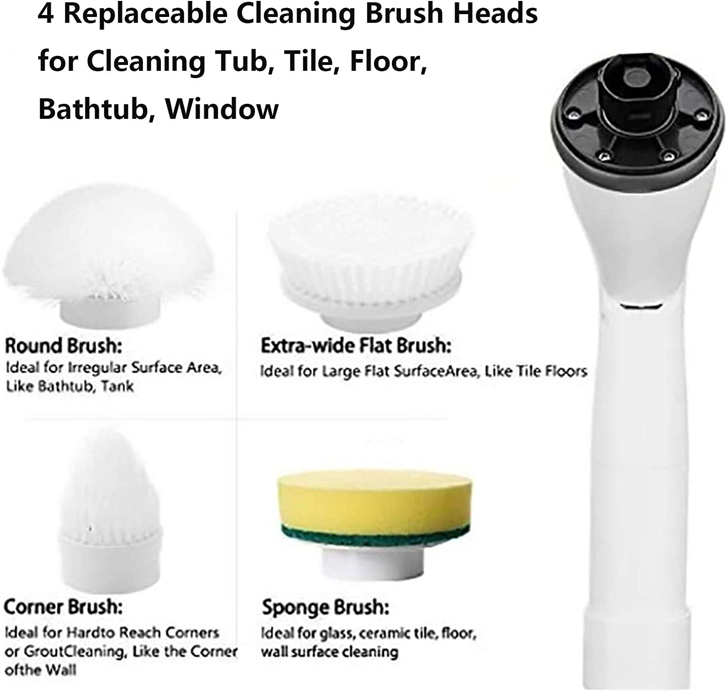 Nomel Electric Spin Scrubber AU Power Adapter with Rechargeable Battery, 360 Rotation Automatic Clean Tools, 4 Replaceable Cleaning Brush Heads for Tub, Tile, Floor, Bathtub, Window B4A1 image number 1