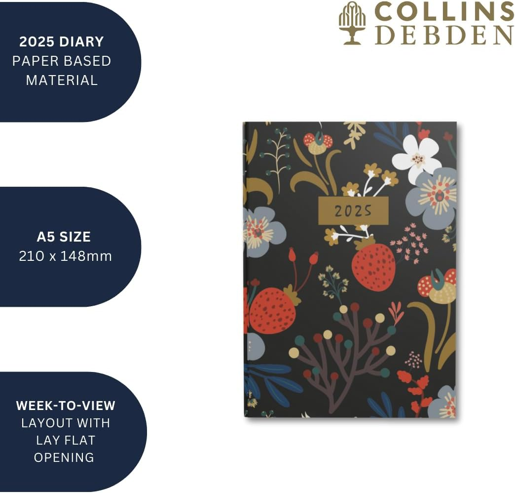 Collins Enchanted 2025 Planner - A5 Week to View Diary - Black - (EN53.99-25) - Hardback Weekly Diary with Floral Design image number 3