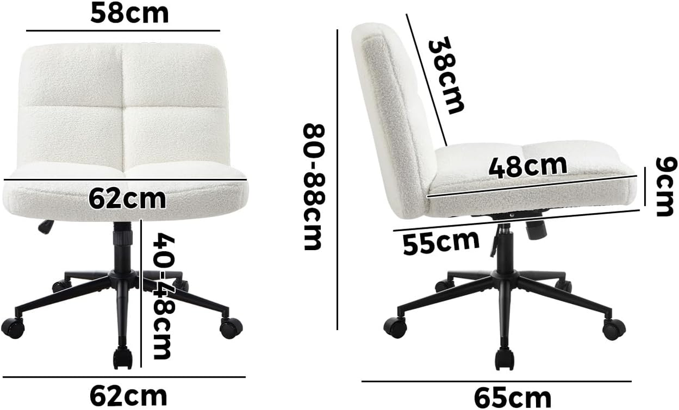 Oikiture Boucle Armless Office Chair with Mid Back and Wide Seat 360 Degree Rotatable Cross Chair White image number 3