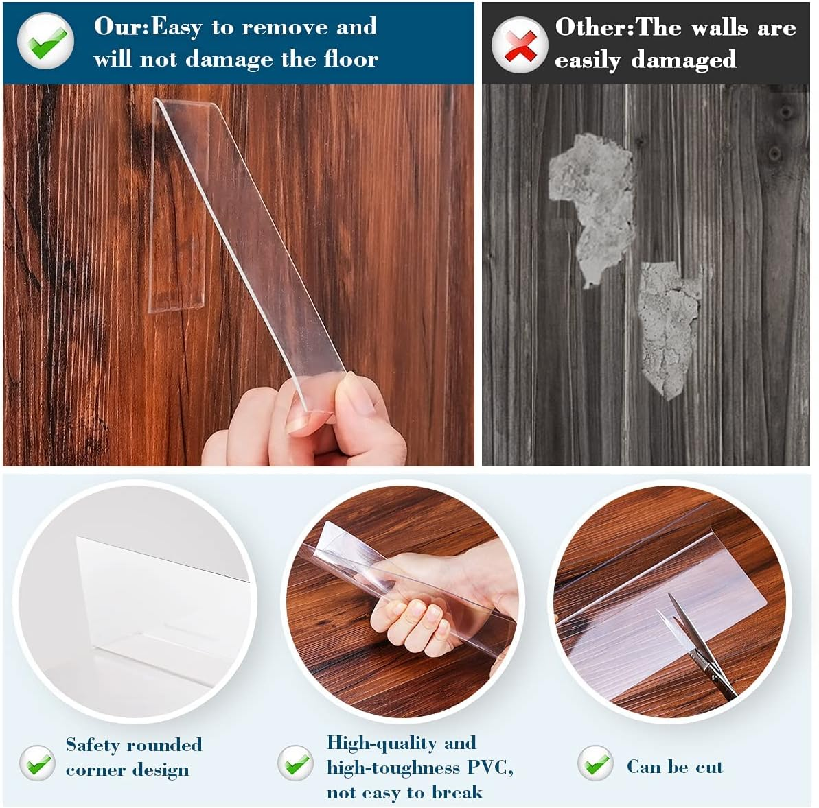 8 Pack under Bed Blocker for Toys - 4.7" High 16" Long Couch Gap Bumper - Stop Clutter Safety PVC Adjustable Clear Guards - Furniture Barrier with Strong Adhesive