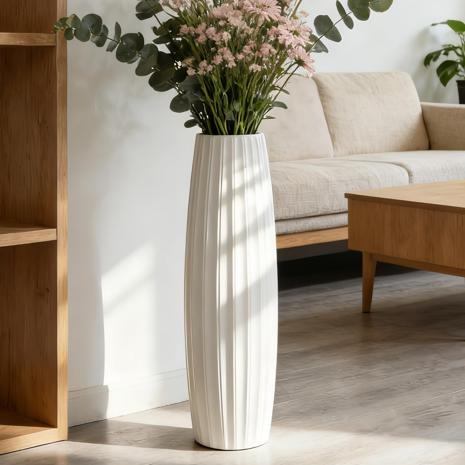 White Tall Floor Vase, 28" Ceramic Large Vase, Decorative Flower Vases for Modern Home Decor Living Room Office Bedroom Kitchen Wedding Centerpieces Farmhouse D&eacute;cor