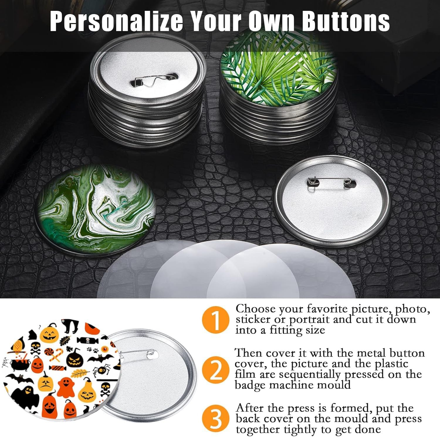 100 Pieces Blank Button Making Supplies round Badge Button Parts Metal Button Pin Badge Kit for Button Maker Machine, Including Metal Shells Back Cover and Clear Film (Tinplate,2.28 Inch) image number 5