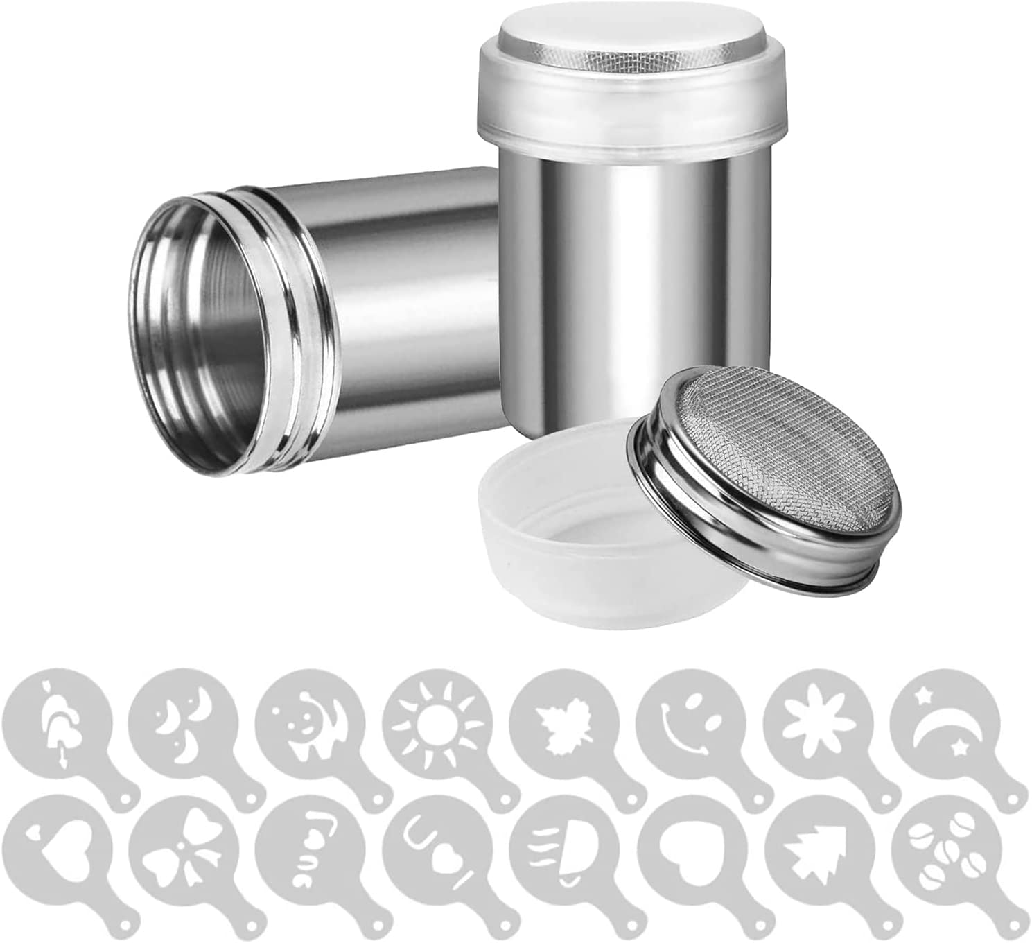 Powder Sugar Shaker Duster,1Pcs Stainless Steel Chocolate Dusters,Stainless Fine Mesh Shaker,Mesh Cans,Stainless Shaker,Coffee Cocoa with Printing Molds image number 1