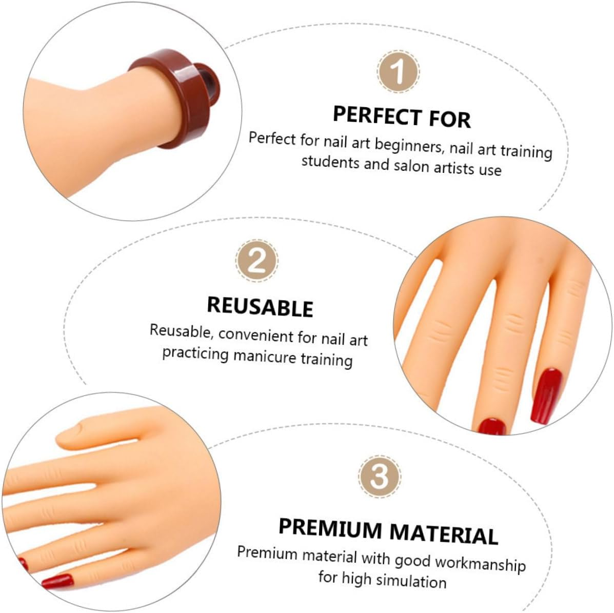 OSOLADY Flexible Nail Practice Hand Model with Stand Manicure Training Tool for Nail Art Lightweight Fake Hand for Beginners for Display and Practice image number 1