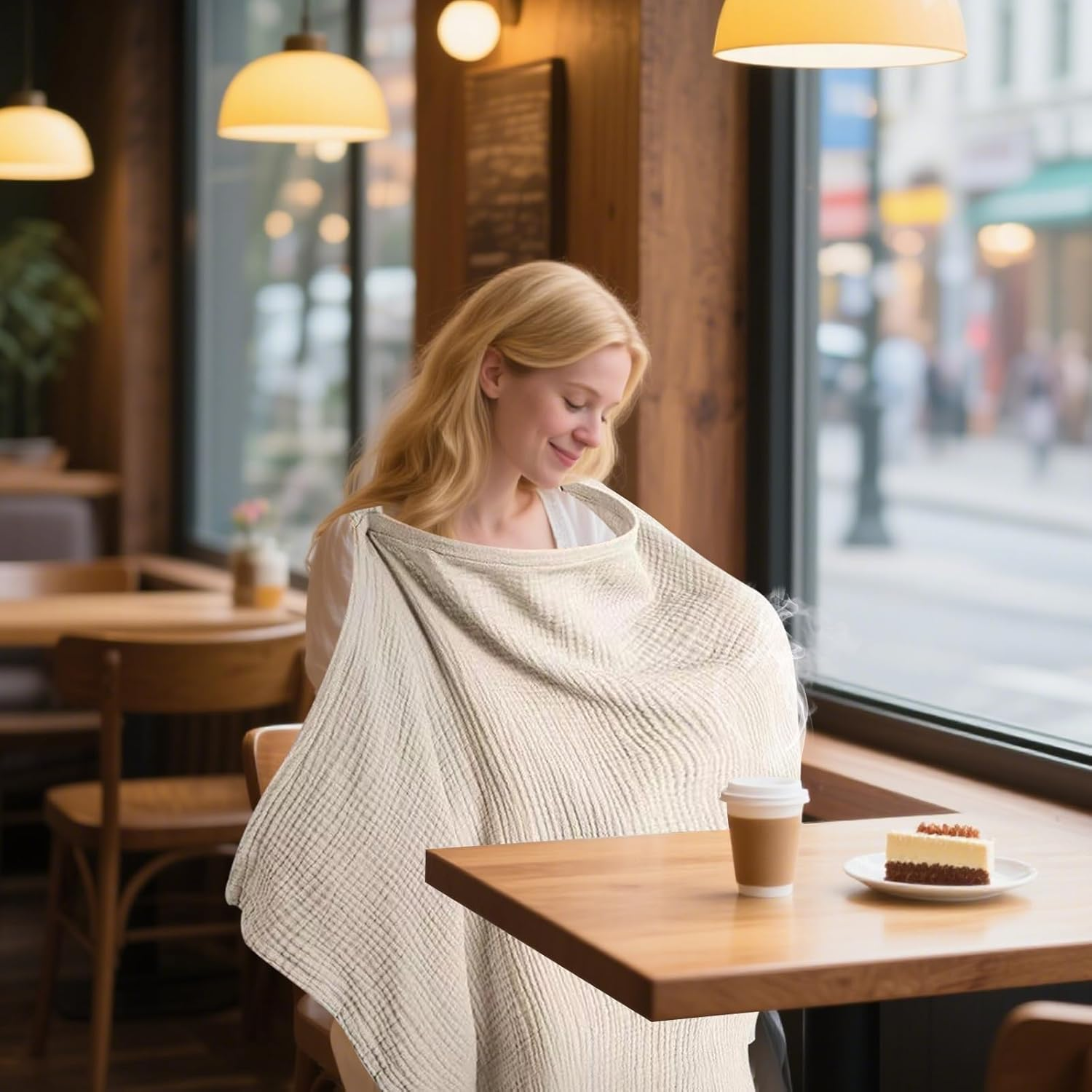 Muslin Nursing Cover Discreet Breastfeeding Cover with Arched Neckline Soft and Breathable Cotton Nursing Cover Multi-Purpose Stroller Cover for Baby Breastfeeding Suitable for Mom Nursing Apron image number 1