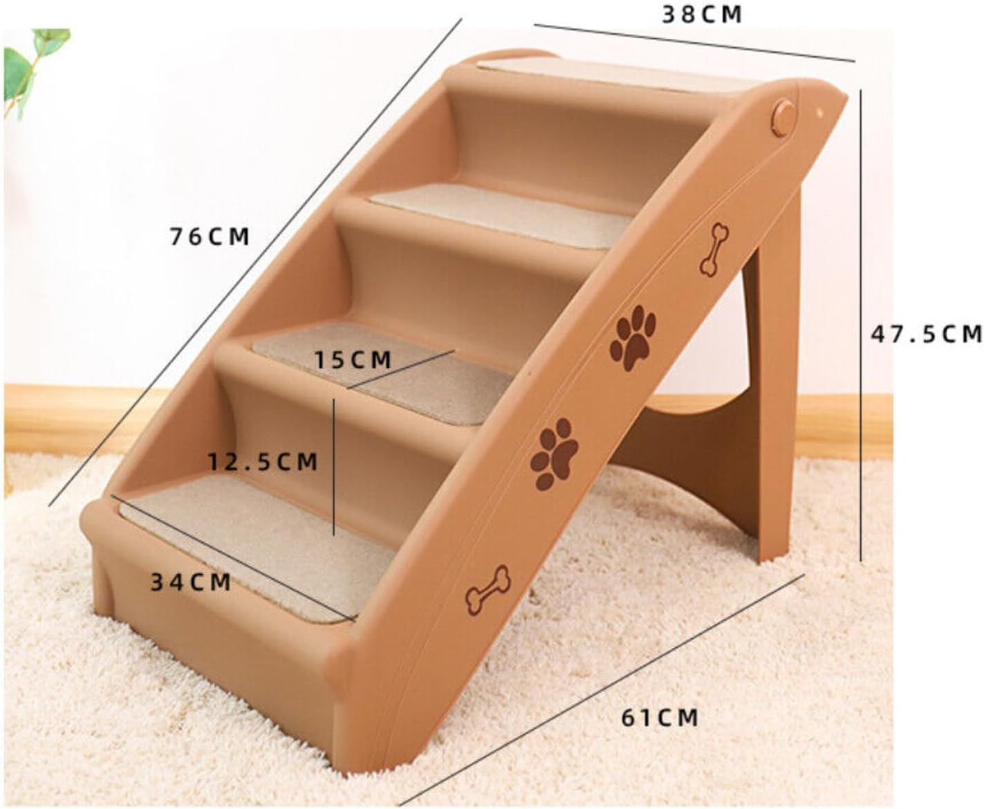 Leona Co Foldable Pet Dog Stairs/Steps for Small Pet Dog/Cat, Safe and Durable Portable Pet Ramp Ladder with Soft Washable Non-Slip Pads, for High Beds, Sofa, Car (Gray) image number 1