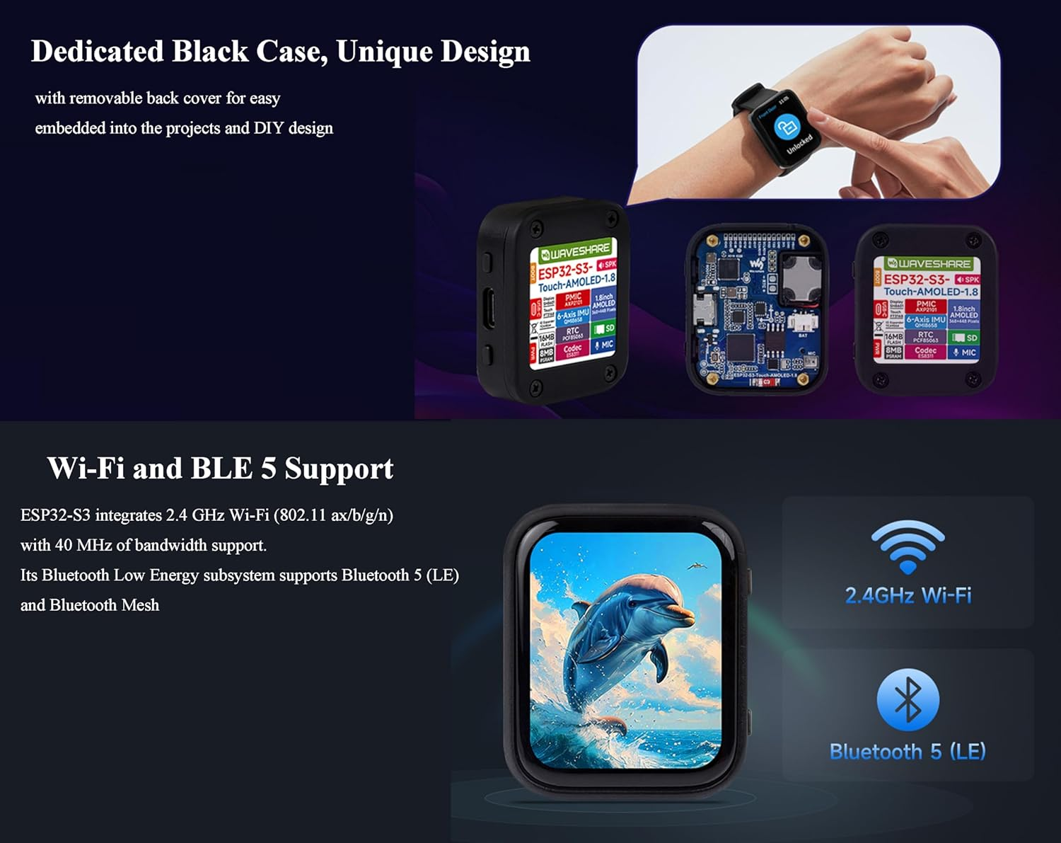 Ueekkoo ESP32-S3 1.8Inch AMOLED Touch Display Development Board, 32-Bit LX7 Dual-Core Processor, 368&times;448 Pixels, Onboard Audio Codec, Support Offline Speech Recognition and AI Speech Interaction