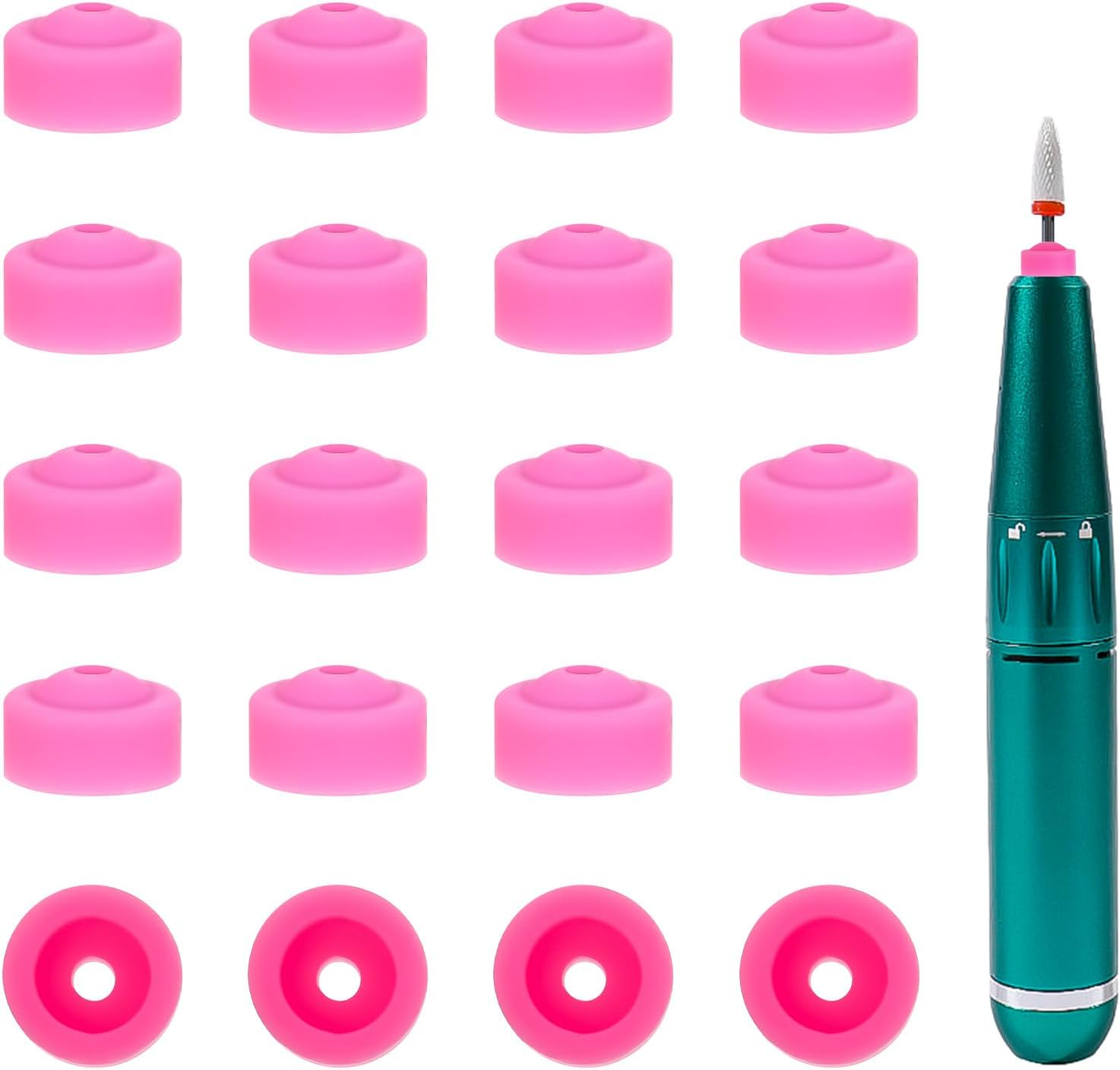 20 PCS Drill Nail Dust Collector Pink Dustproof Protector Caps Nail Art Tools Drill Dust Collector Nail Filer Plastic Cap Nail Art Tools Silicone Dust Stopper for Nail Drill image number 1