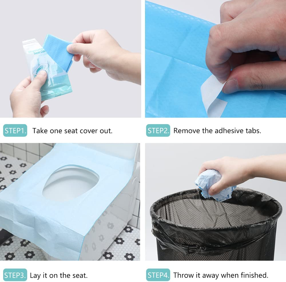 50 Pack Disposable Toilet Seat Cover XL Waterproof Individually Wrapped for Adults and Kids Potty Training Travel Accessories for Public Restrooms, Airplane, Camping image number 3