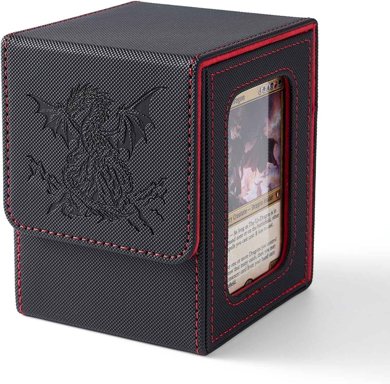 Venssu MTG Deck Box for Commander Display,Card Deck Box Fits 100 Double Sleeved Cards, TCG Card Storage Box with 2 Dividers and 1 Toploader (Black＆Blue) - Dragon