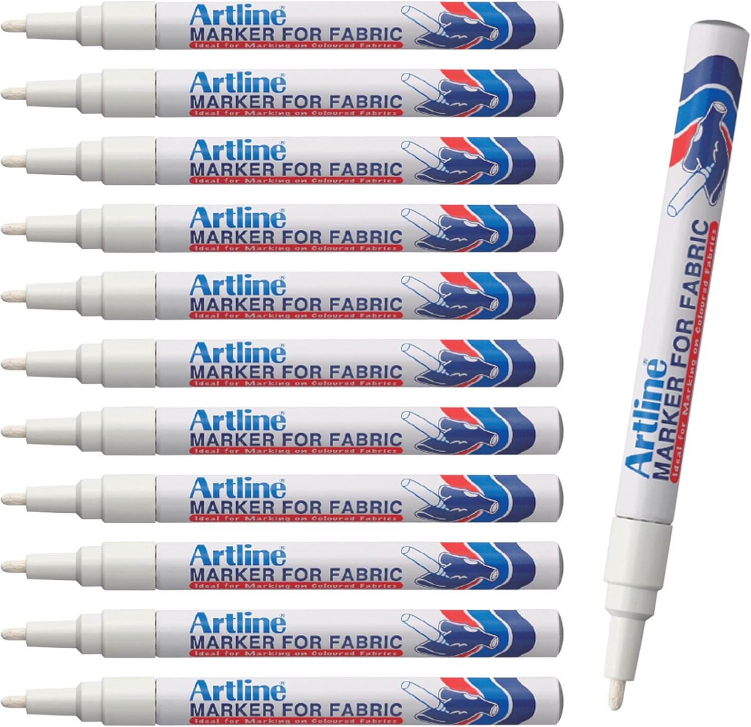 Artline Fabric Markers Permanent for Clothes, High Density Instant Dry Ink for Bright Clothing & Labels, Fabric Marker with 1.2 Mm Fine Tip, White, Pack of 12 image number 1