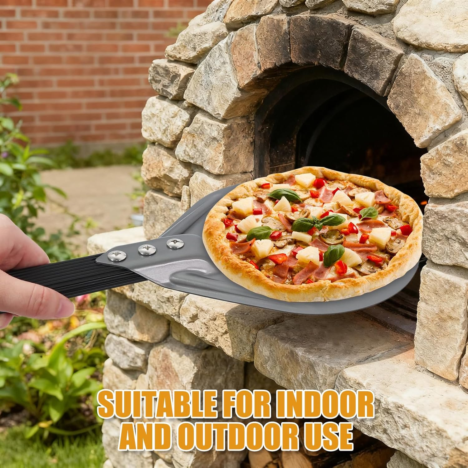 7 Inch round Anodized Aluminum Perforated Pizza Peel Turner with Metal Handle Pizza Paddle Spinner for Outdoor Pizza Oven Accessories (7 Inch) image number 4