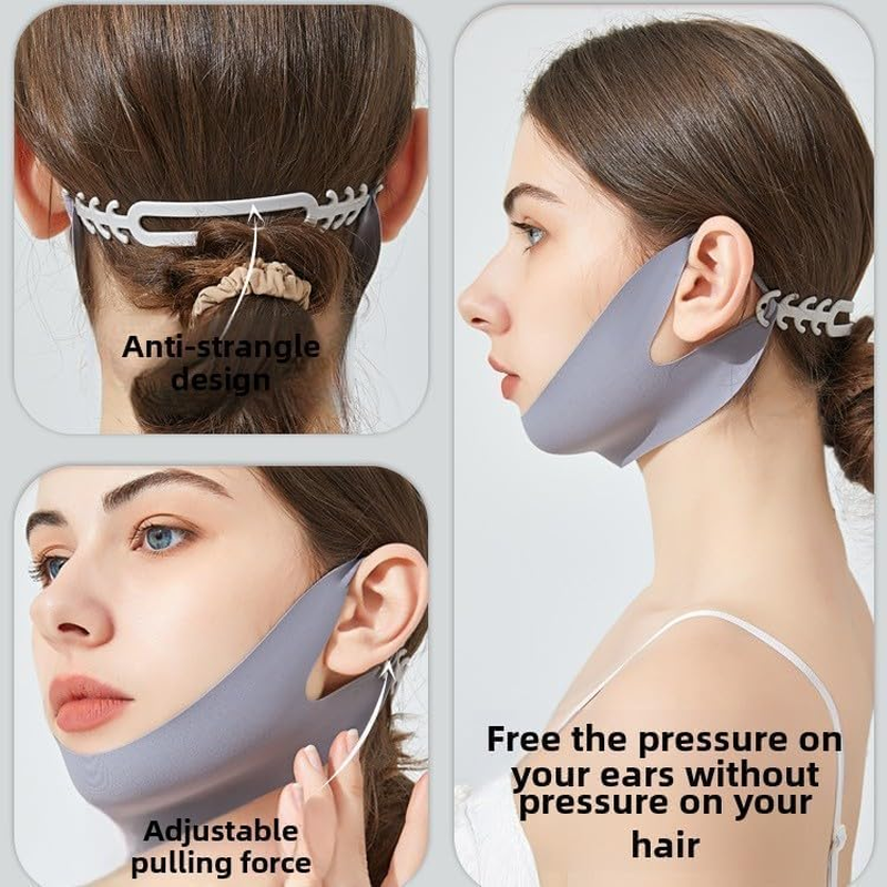 Double Chin Reducer Chin Strap for Sleeping 5PCS for Women and Men V Line Lifting Mask V Shape Face Tape Chin and Neck Mask for Skin Firming (Grey, One Size) image number 2