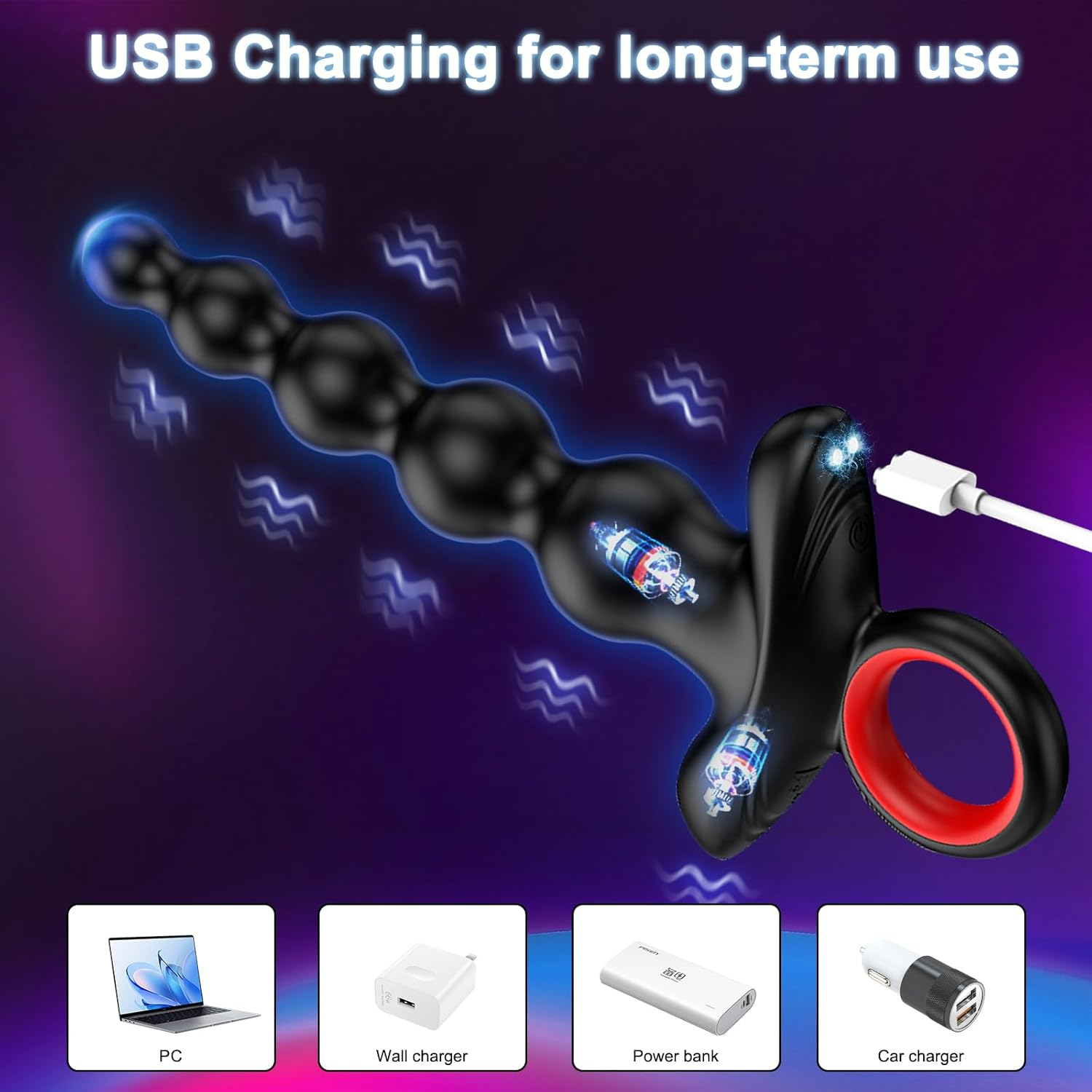 ZEZELIFE Anal Vibrator with Anal Beads, 9 Vibration Modes Flexible Silicone Anal Balls for Prostate Stimulation for Men, Waterproof Anal Plug with Vibration USB Rechargeable for Nipple G-Spot Clitoral Vibrator for Women Couples in Shower and Bath, Prostate Massager for Men image number 5