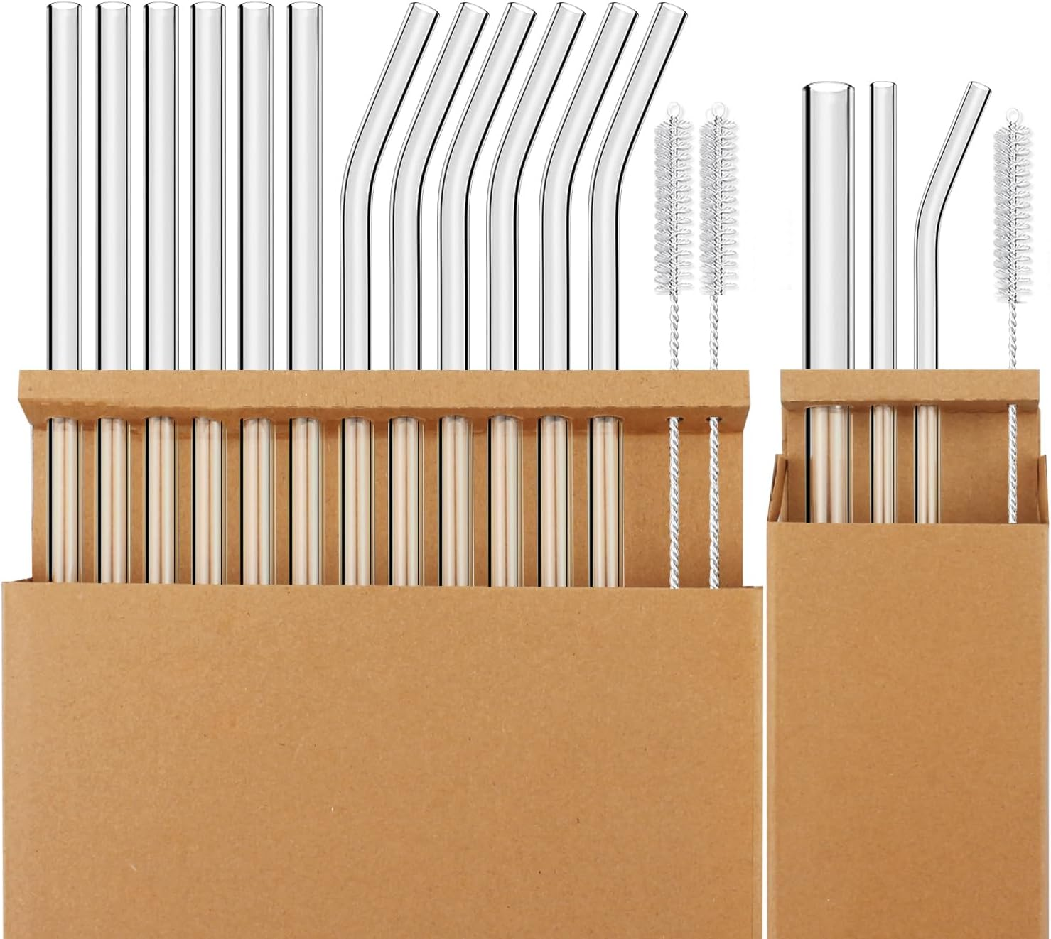 T Tersely Reusable Glass Straws,Set of Reusable Drinking Straw Including Straight and Bent Straws & 1 Extra Wide Smoothie Straw with Cleaning Brushes for Smoothies, Milkshakes, Juice, Tea image number 4