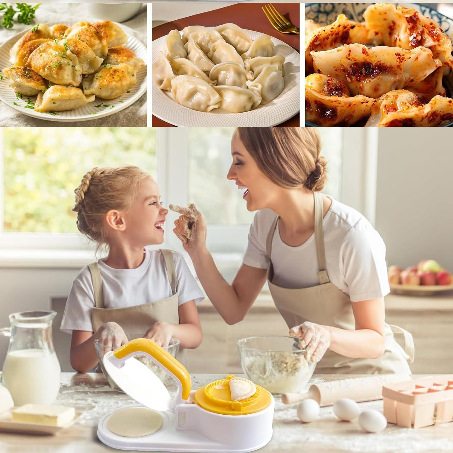 3 in 1 Dumpling Maker Machine, Dough Presser Dumpling Press Wrapper, Home DIY Dumpling Bao Bun Empanada Mold Making Tool