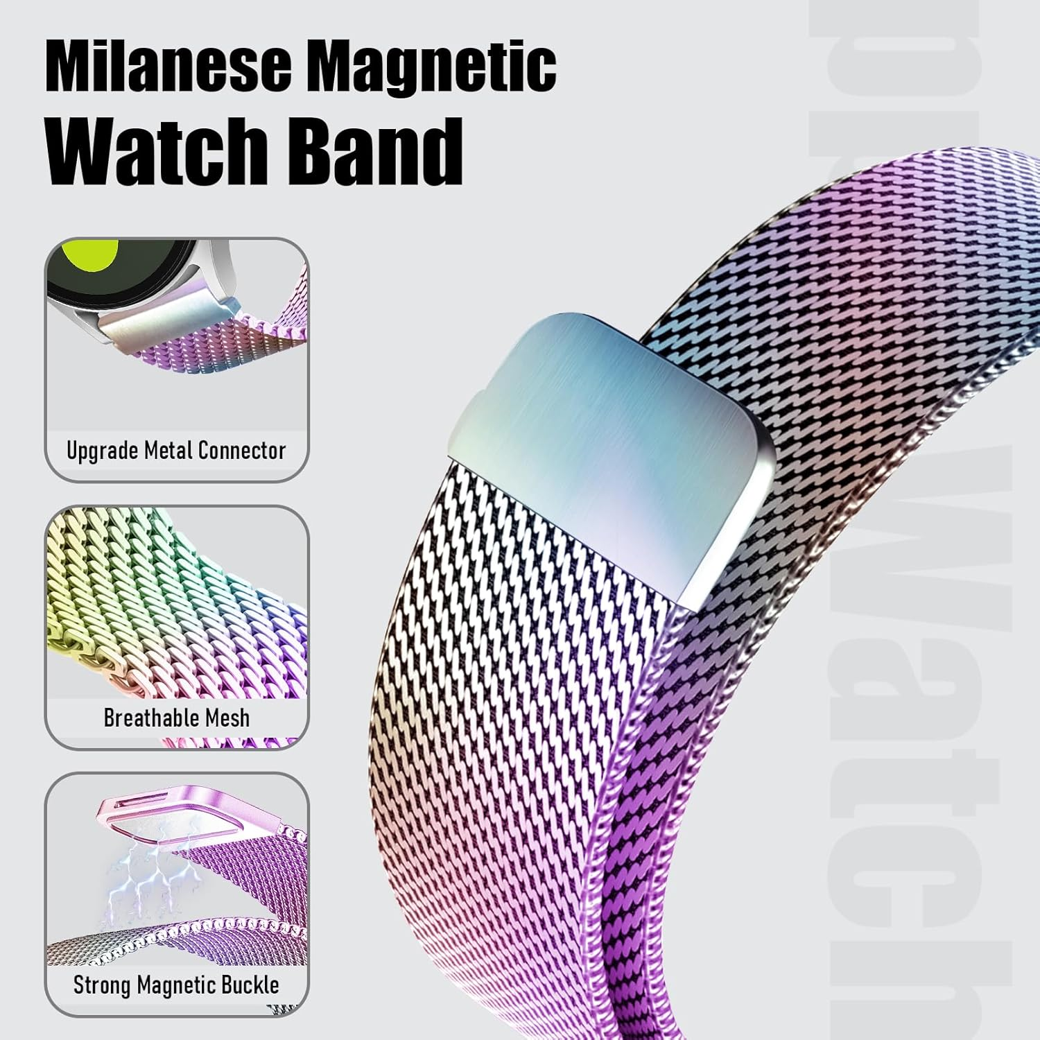 Milanese Loop for Samsung Galaxy Watch 7 6 5 4 Fe Band 44Mm 40Mm,20Mm Metal Watch Band Men Women Magnetic Mesh Strap for Samsung Watch 6 4 Classic 47Mm 43Mm 46Mm 42Mm/5Pro 45Mm for Garmin V&iacute;voactive 5 - Gold image number 2