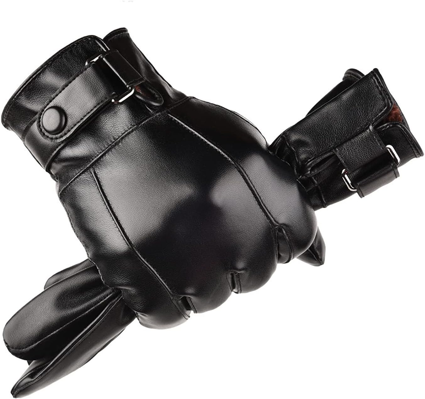 LJCZKA Black PU Leather Winter Gloves for Men, Touch Screen Winter Thermal Gloves Fleece Windproof Texting Driving Cycling image number 1