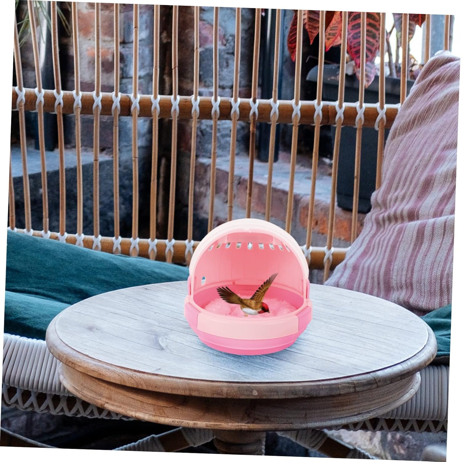 CIYODO Portable Parrot Cage Hand-Held Warm Nest with Pad Bird Travel Carrier Cage for Budgerigar Outdoor Pet Sleeping Bed Pink