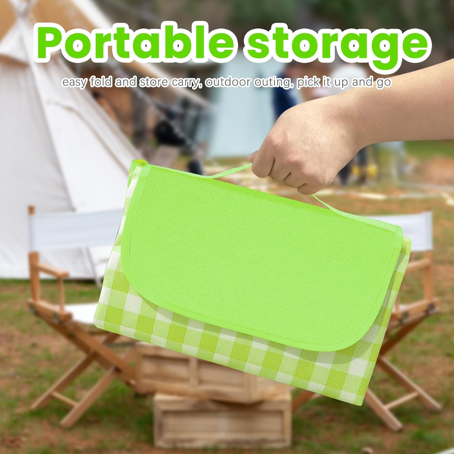 ONMELON Folding Picnic Mat, Sandproof Waterproof Camping Portable Beach Mat, Lightweight Outdoor Family Park (Green, 60"X80") image number 3
