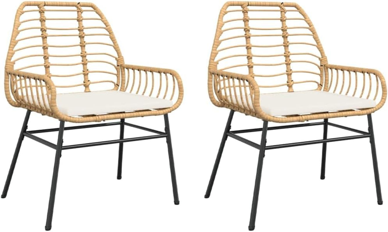 Vidaxl Garden Dining Chair Set - 2 Piece Black PE Rattan Outdoor Armchairs with Cushions - Spacious 57X60X86 Cm