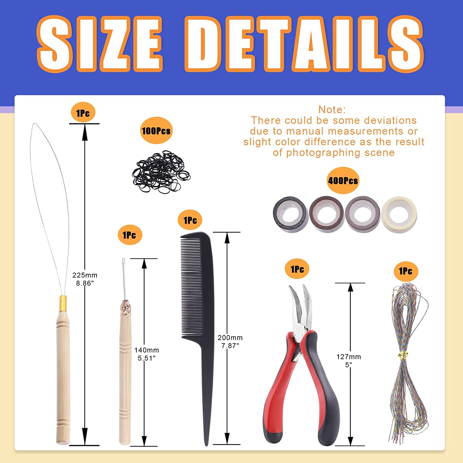 Glarks 574Pcs Hair Extension Tools Kit Including 4 Colors Micro Ring Links Beads, Micro Beads Plier, Hook Needle Pulling Loop, Hair Extension Plier, Duckbill Hair Clips, Combs, Mini Rubber Bands image number 4