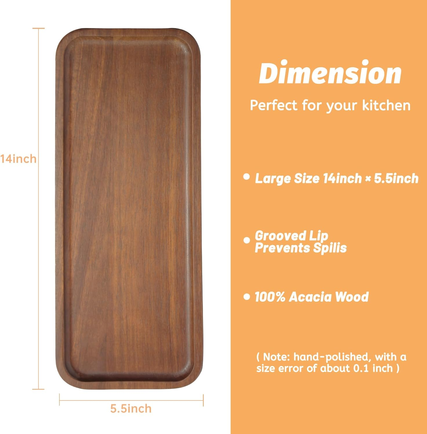 Solid Acacia Wood Serving Tray - 6 Pack, 14" X 5.5" Rectangular Wooden Serving Platter, Wood Boards for Food, Mini Cheese Board for Vegetable, Charcuterie, Appetizer, Decor by HOMKULA image number 5