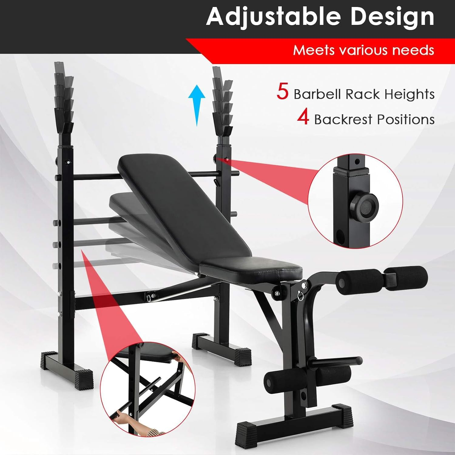 Costway Adjustable Weight Bench & Barbell Rack Set, Strength Training Olympic Incline Flat Weight Bench W/Squat Rack for Home Gym, Multipurpose Fitness Machine W/Weight Plate Post & Leg Developer image number 6