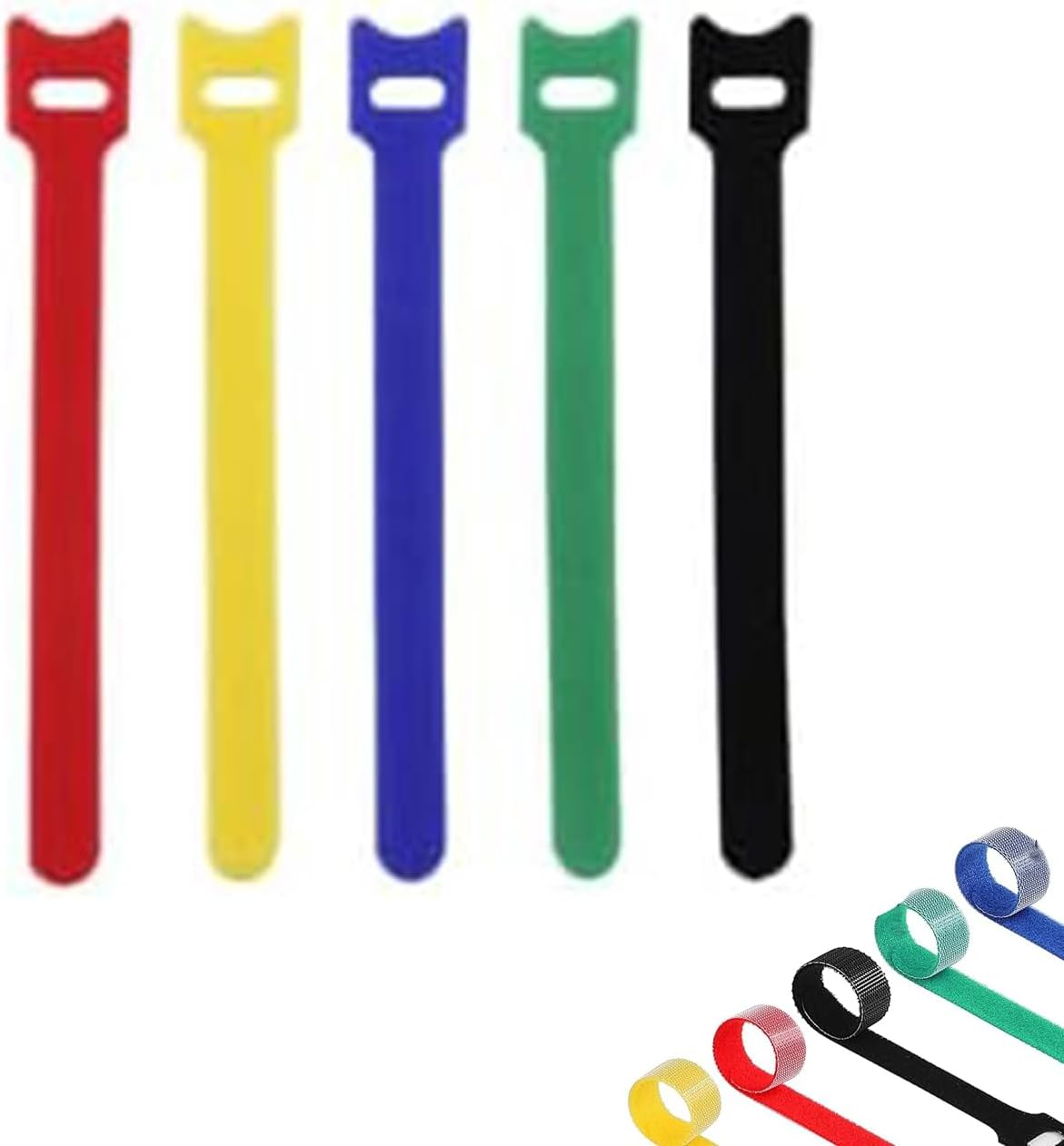 Roczential 100 Reusable Zip Ties | 5 Colors of Heavy-Duty Nylon Buckle Straps | Wires, Electronic Products PC、 Multi Purpose Fastening Strap for Headphones | Sturdy Hook and Loop Cable Organizer image number 2