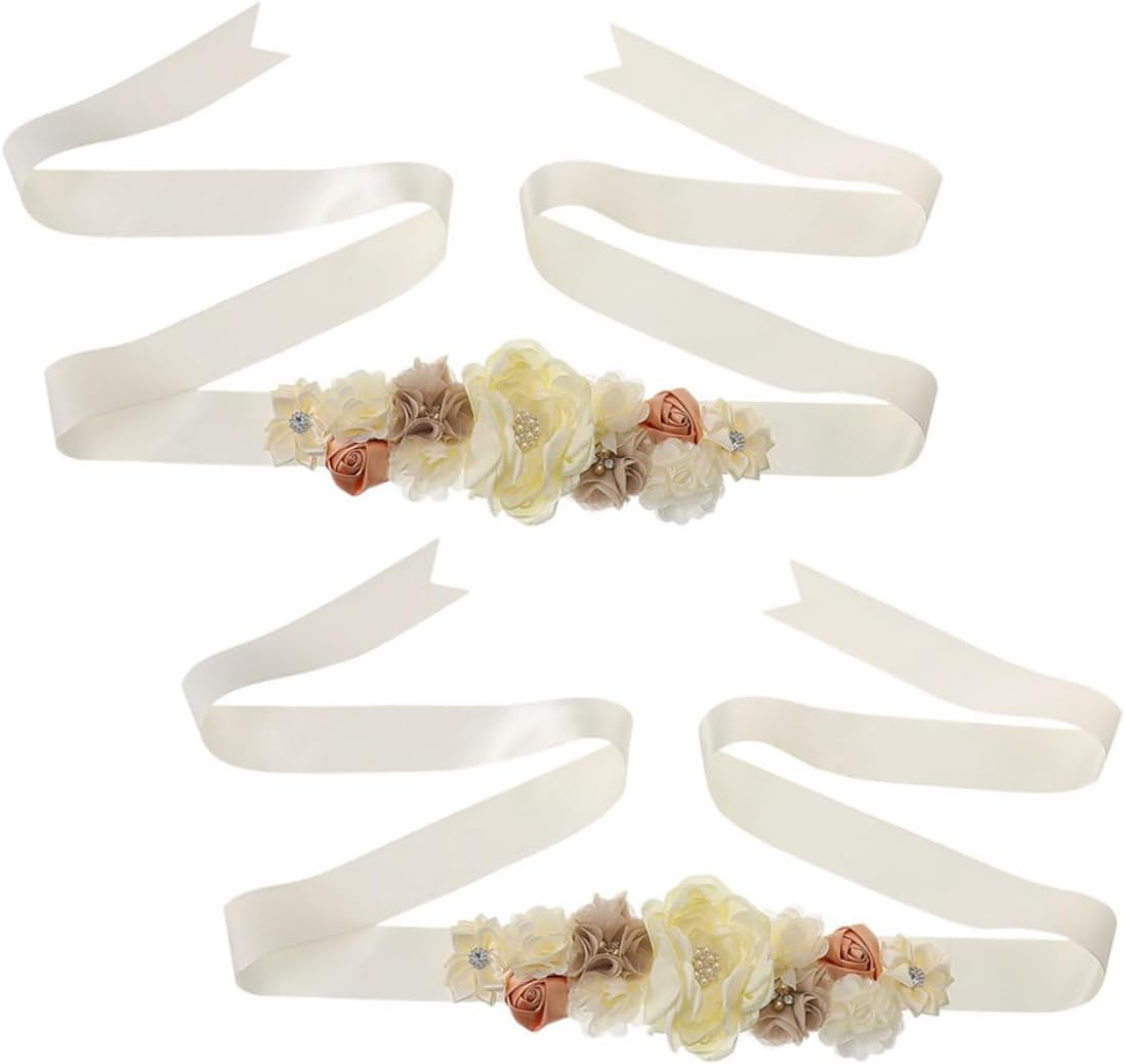 SUPVOX 2Pcs Maternity Sash Belt with Daisy Flower and Rhinestones Elegant Waist Support for Pregnant Women for Showers and Photography Sessions