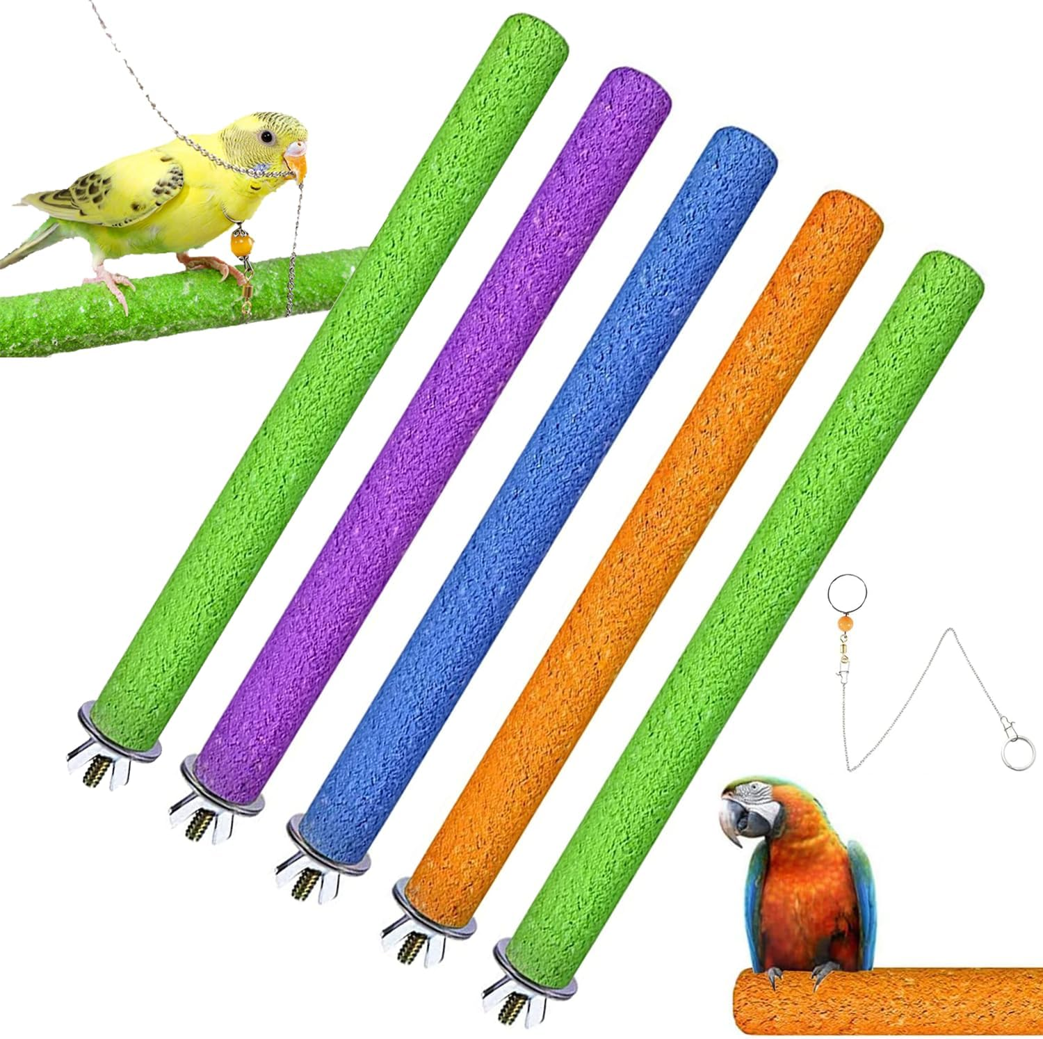 Norhogo Pack of 5 20 Cm Parrot Perches Natural Paw Bows Toy for Parrots Bird Chew Toy Comes with a Parrot Collar, Random Colour image number 5