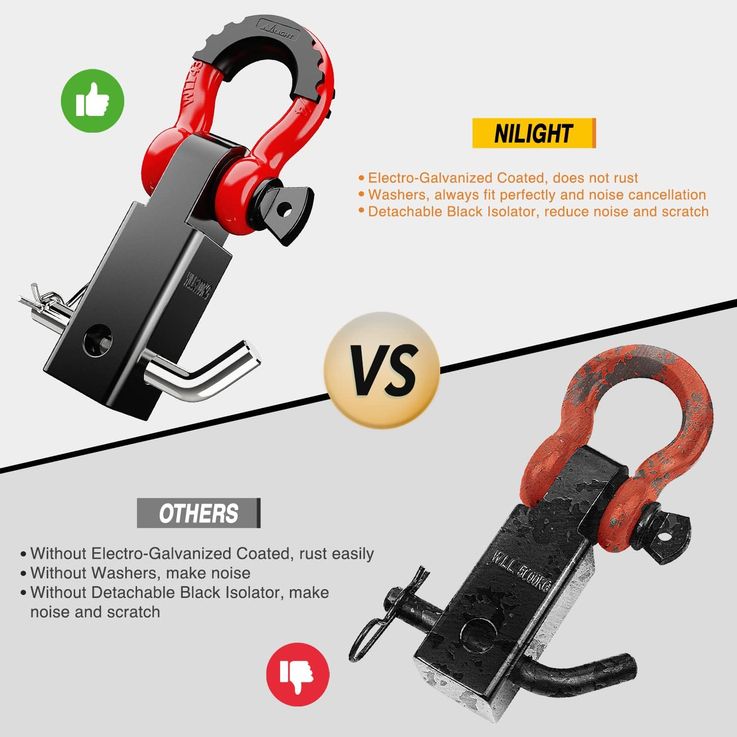 Nilight Shackle Hitch Receiver 2Inch 45000 Lbs Breaking Strength 3/4" D Ring Shackle W/Trailer Hitch Pin Heavy Duty Solid Recovery Towing Kit for Trucks Jeeps Off-Road - Black image number 3