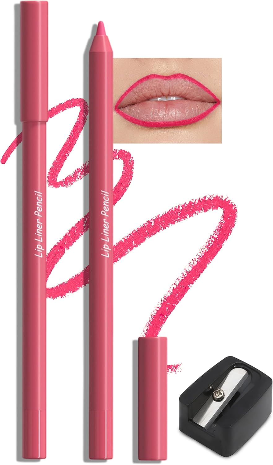 Jutqut 2 X Matte Lip Liner with Sharpener, Waterproof & Long-Lasting Lip Liner Pencil, Smudge-Proof Lip Liner, Soft Texture Lip Liner Pencil, Precise Application & Contouring