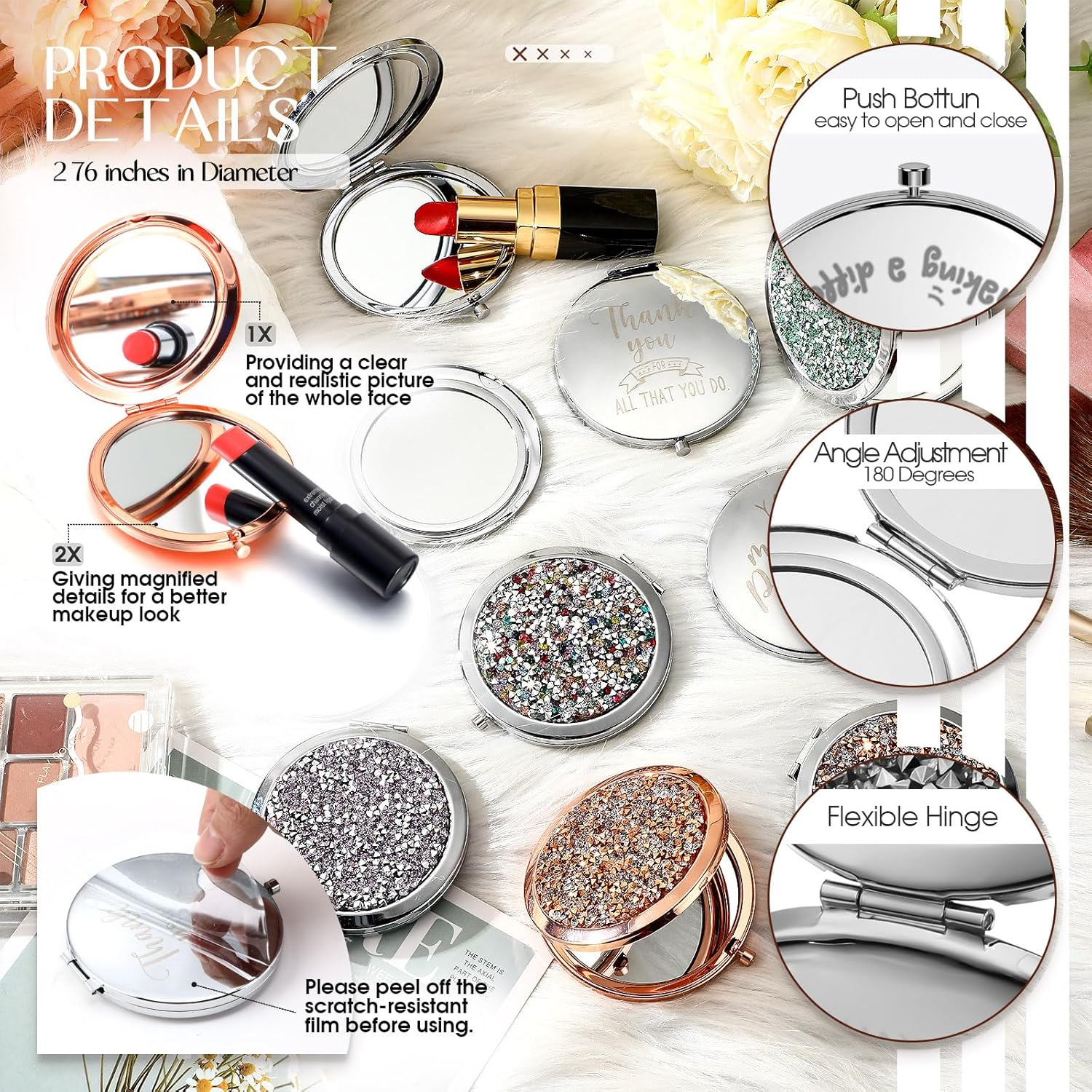 Kathfly 10 Pcs Thank You Gifts Bulk Inspirational Compact Mirror Employee Appreciation Gifts May You Be Proud Magnifying Pocket Mirror Gifts for Christmas Women Teacher Gift Coworker(Multicolored) image number 1