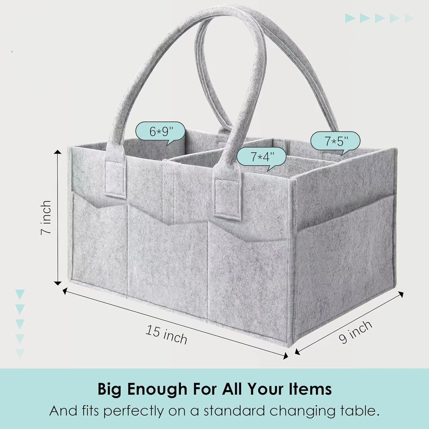 Diaper Caddy Organiser with Handle- 2-Pack Foldable Nursery Tote Storage Bin & Car Organiser for Diapers, Wipes, and Baby Essentials -Portable Car Travel Organizer Toys Storage Bag with Multi Pockets image number 4