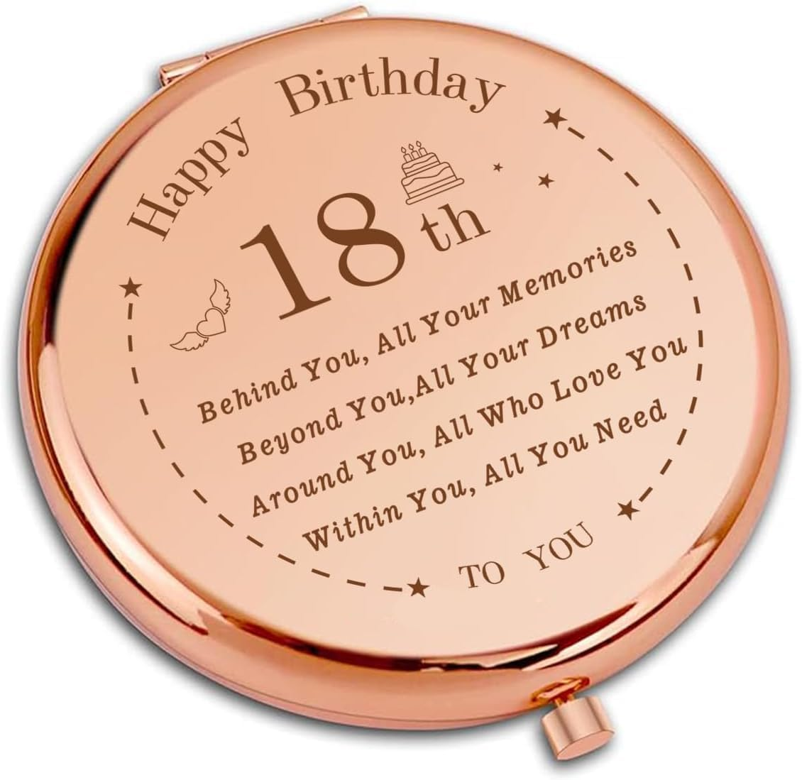 16Th Birthday Compact Makeup Mirror, Sweet 16 Design, Tabletop Mount, 7.2L X 6.5W Cm