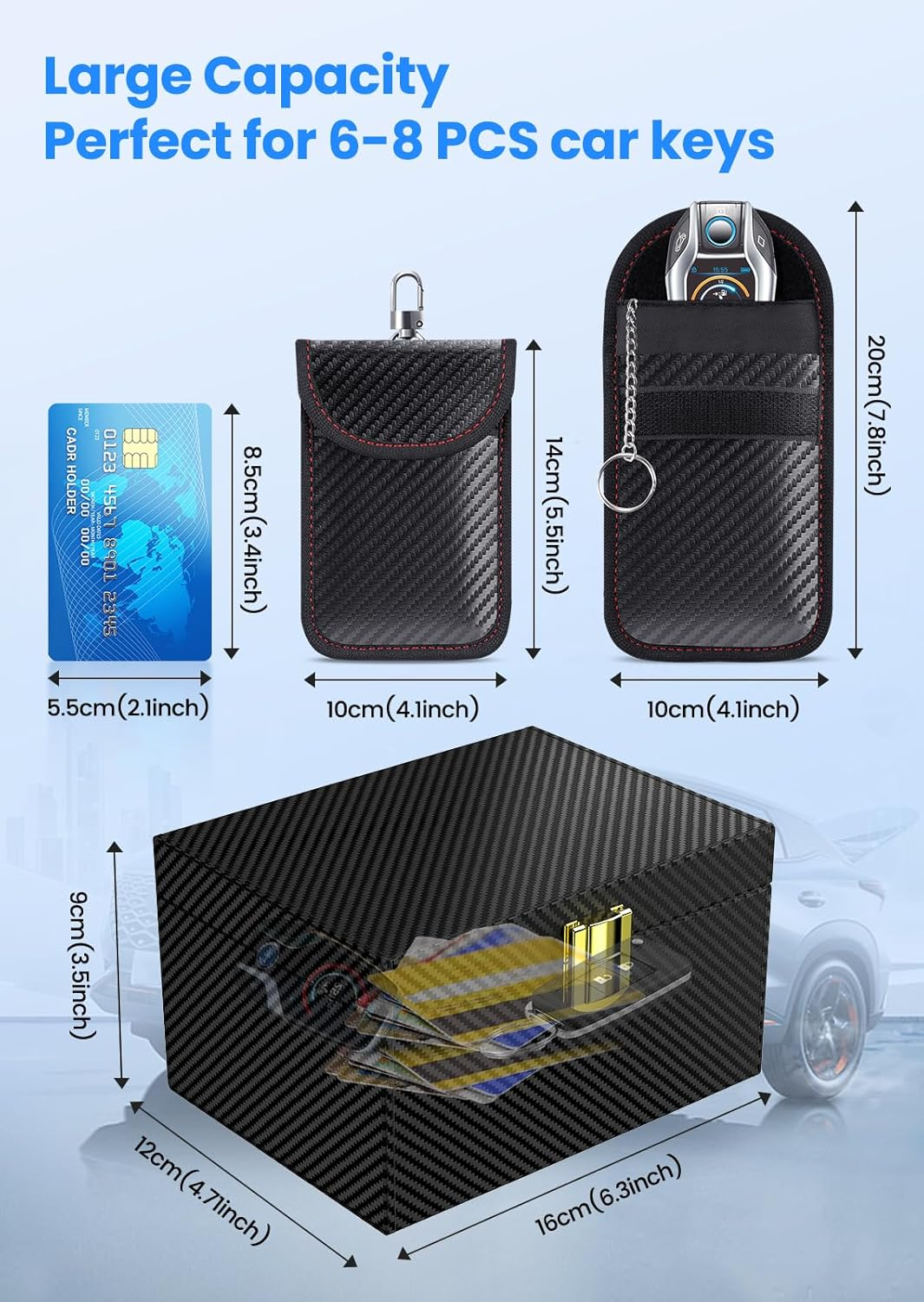 Lanpard Faraday Box with Faraday Pouch 2 Pack, Keyless Entry Car Key Safe Protector RFID Anti-Theft Signal Blocking Cages image number 6