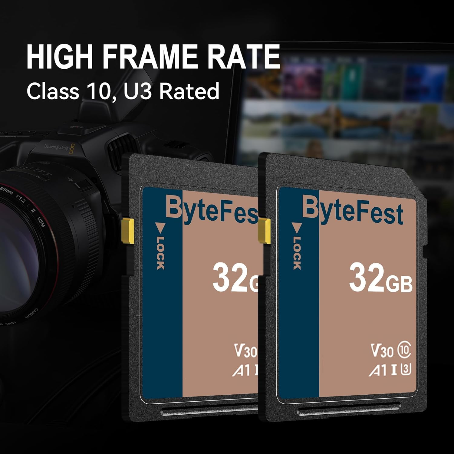 Bytefest SD Card 32GB UHS-I Flash Memory Card - Class 10, U3, V30, Full HD Video SD Cards with Unmatched Storage & Transfer Speeds image number 2
